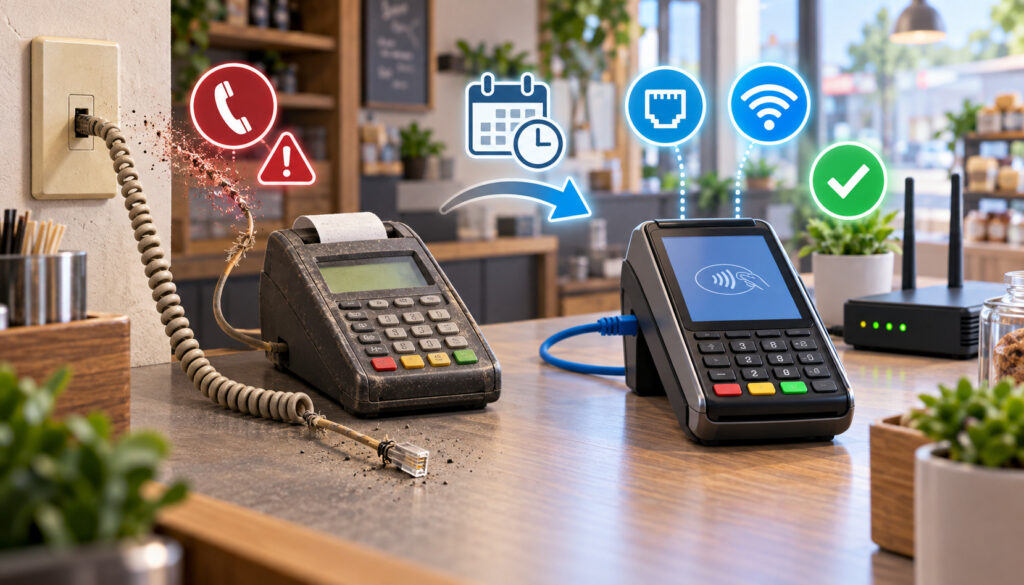 Replacing a dial-up credit card terminal before landline retirement