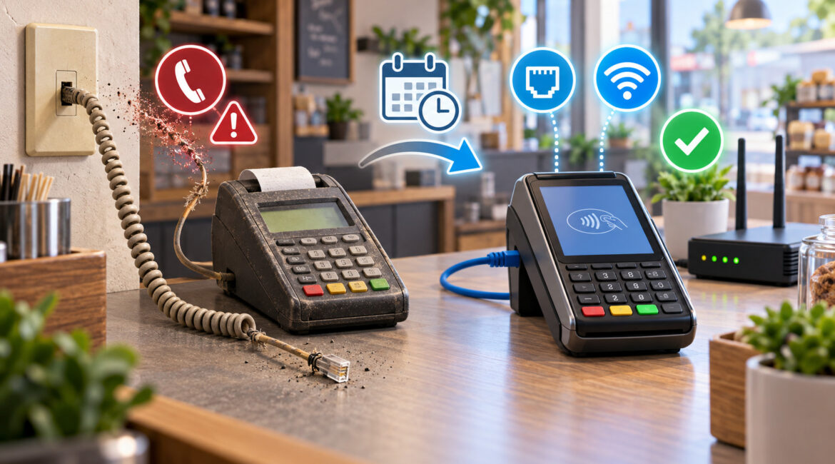 Replacing a dial-up credit card terminal before landline retirement
